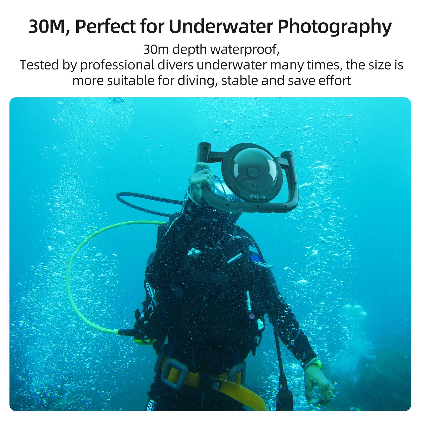 TELESIN GP-DMP-T10 Dome Port for GoPro Hero 10/9/8/7/6/5 with 30M Waterproof Housing Dual Handle Stabilizer Diving Rig
