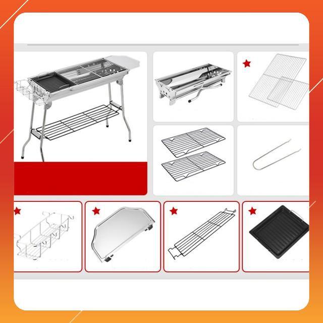 Hot Lò nướng than inox xếp gọn ngoài trời BBQ Full Set 73x33x71cm Sky Life
