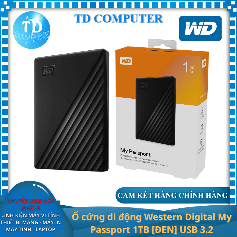 Ổ cứng di động Western Digital My Passport 1TB USB 3.2 - Hàng chính hãng