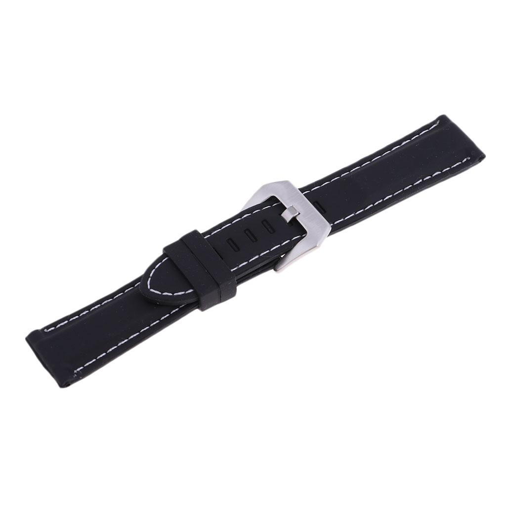 Men's Soft Silicone Rubber Watch Bands Repalcement White Stitch Quick Release Strap 22mm 24mm or 26mm Width Black Band