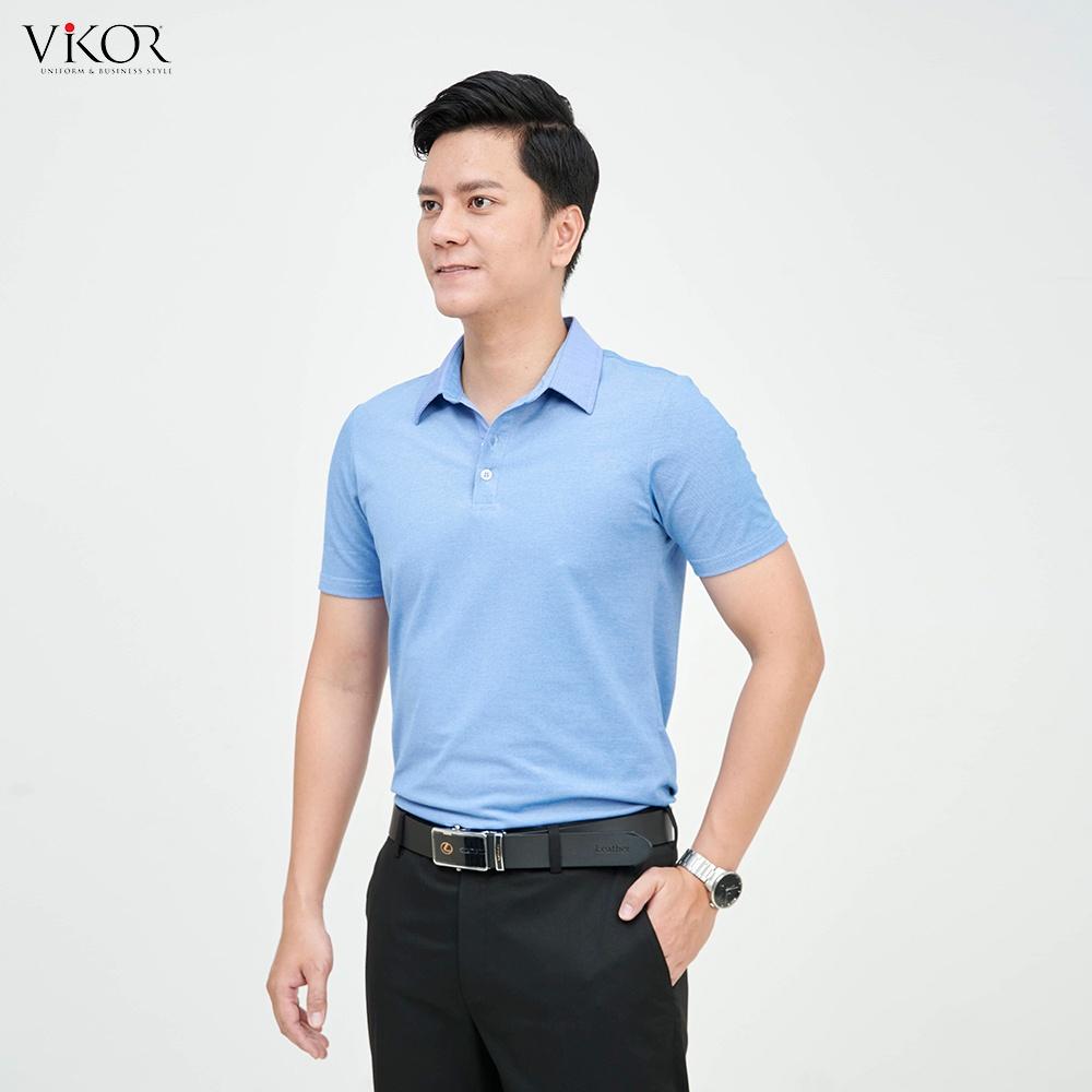 Áo thun POLO nam cổ sơ mi VIKOR SMM05 xanh dương vải sợi cafe cao cấp, mềm mại, siêu mát hàng chính hãng