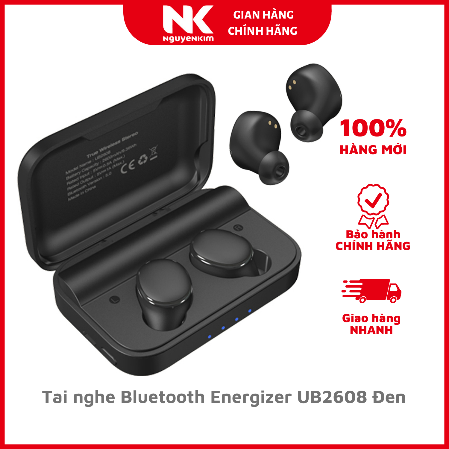 Tai nghe Bluetooth Energizer UB2608 Đen - Hàng chính hãng