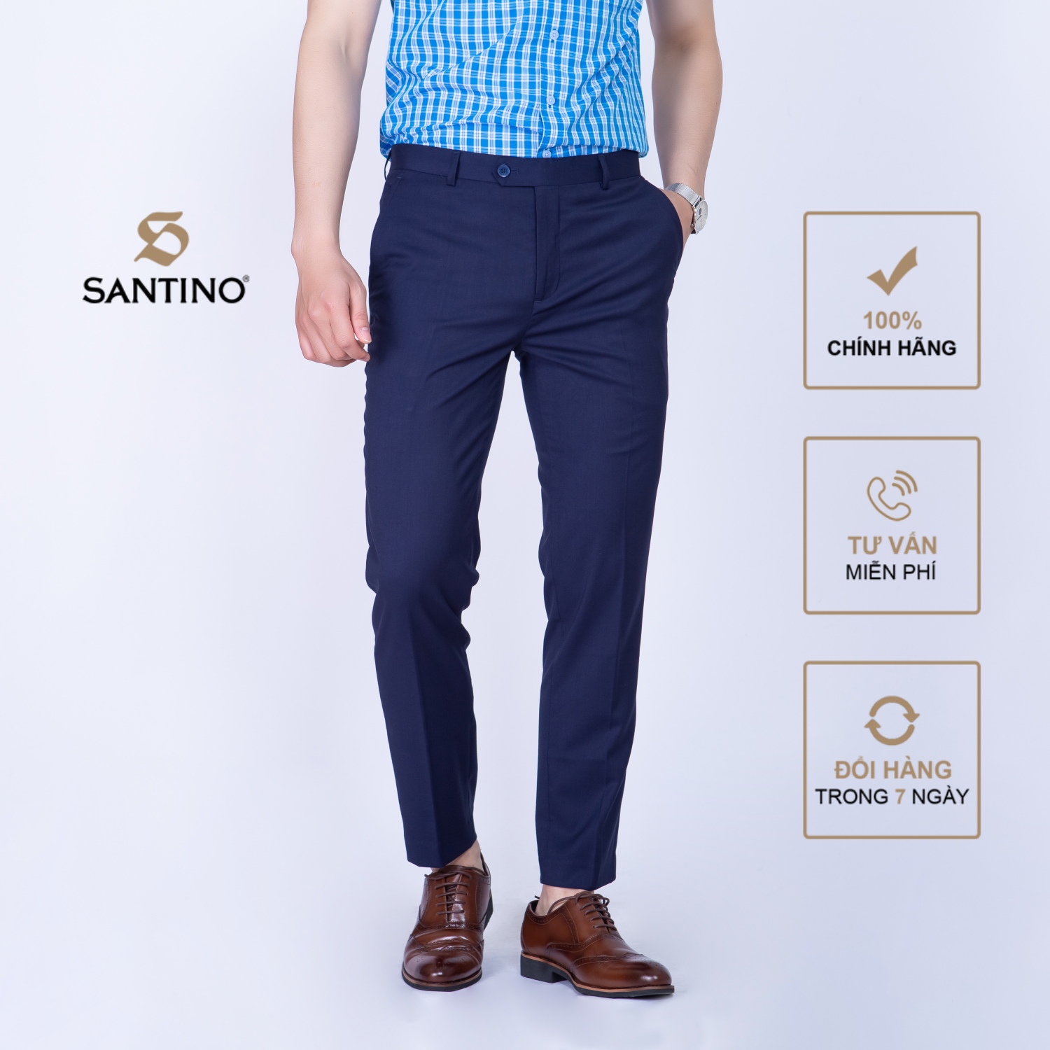 Quần âu nam dài trơn SANTINO, chất liệu Sợi tre dáng ôm slim fit công sở lịch lãm màu tím than Q069