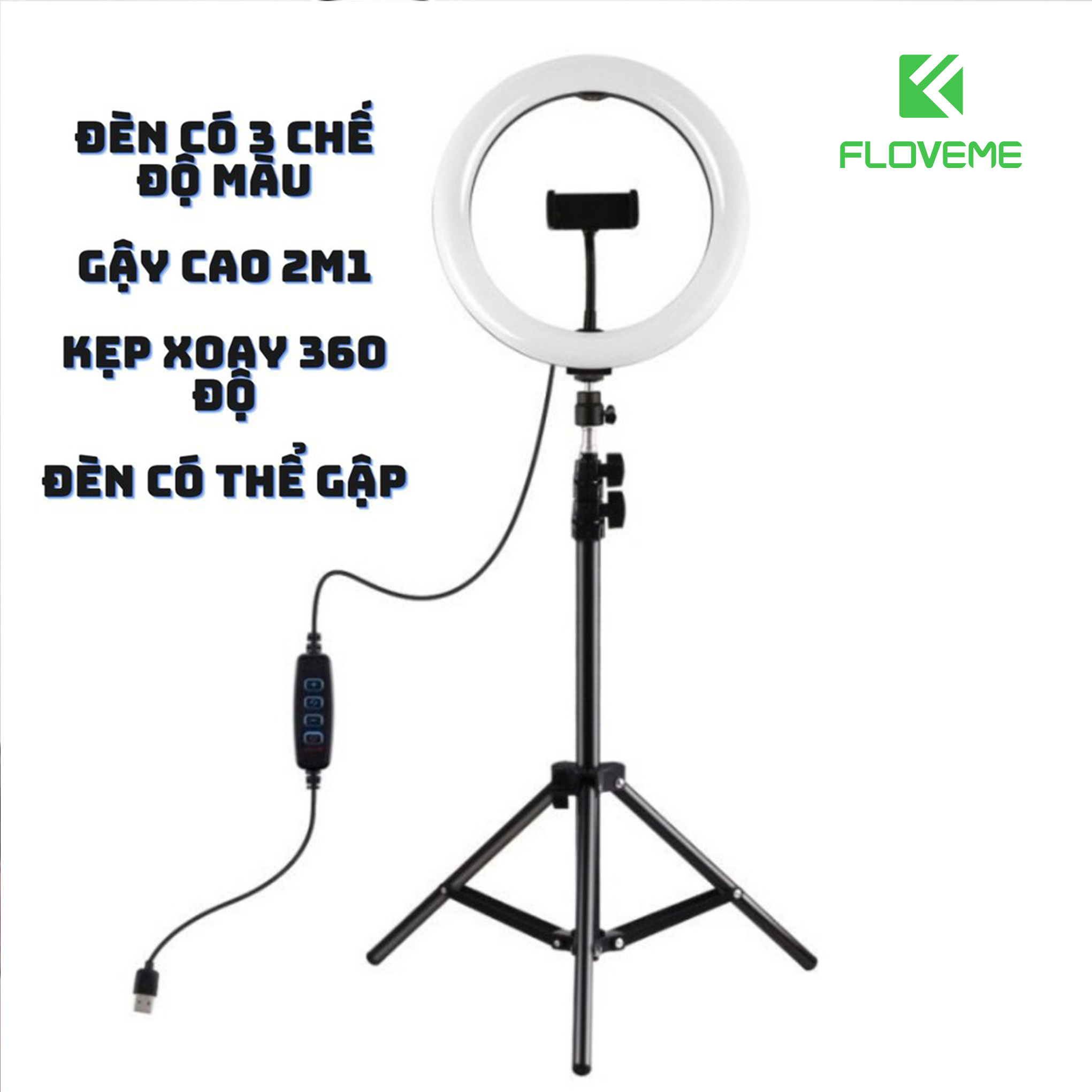 Đèn livestream Floveme cao cấp siêu sáng, chân 2m1, Size 26 33 36 45 Hỗ Trợ Chụp Ảnh Make up, quay tiktok, bán hàng - Hàng chính hãng