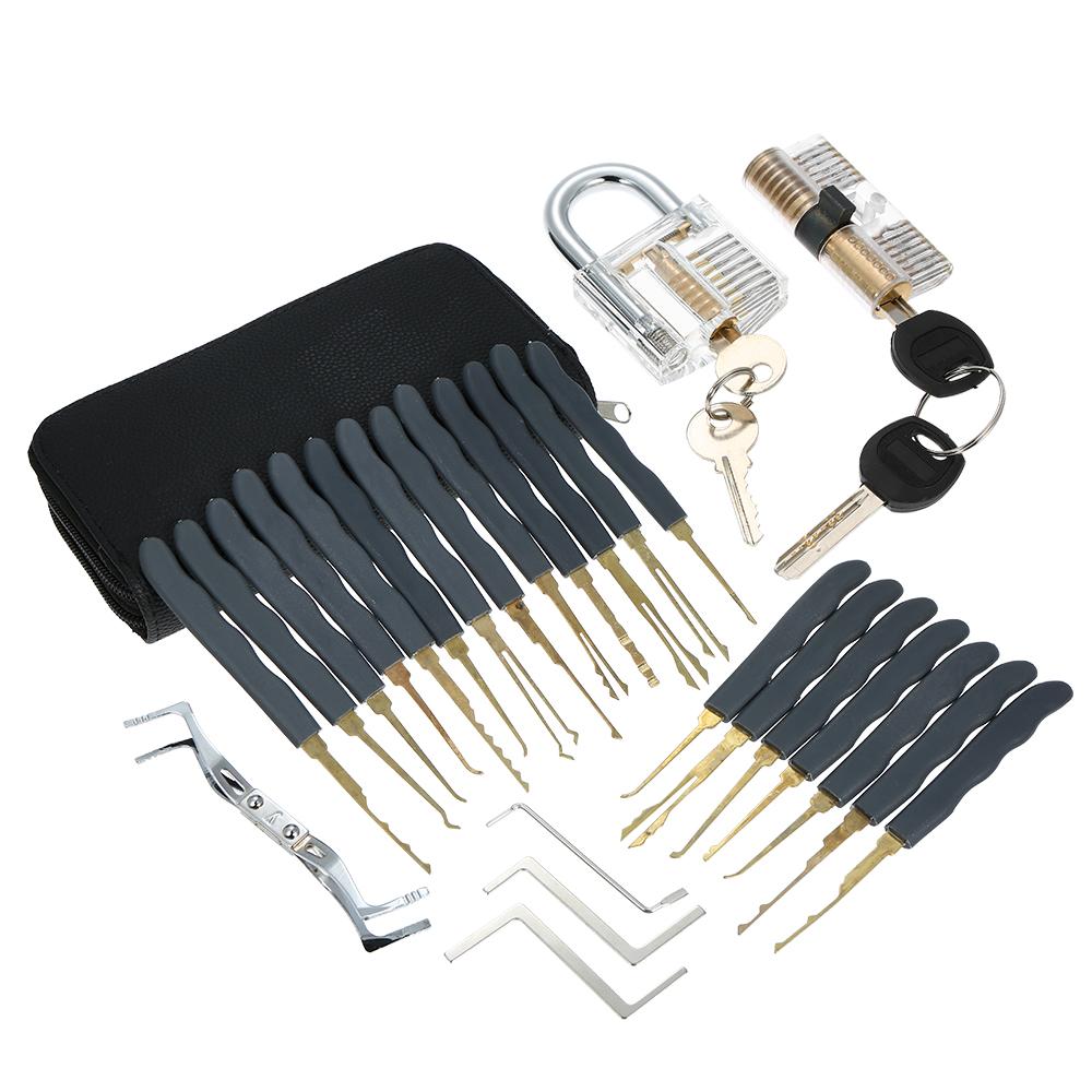 Bộ 24 Dụng Cụ Mở Khóa Chuyên Nghiệp với 2 ổ khóa Thực Hành Kèm Bao Da Dành Cho Người Mới Bắt Đầu
