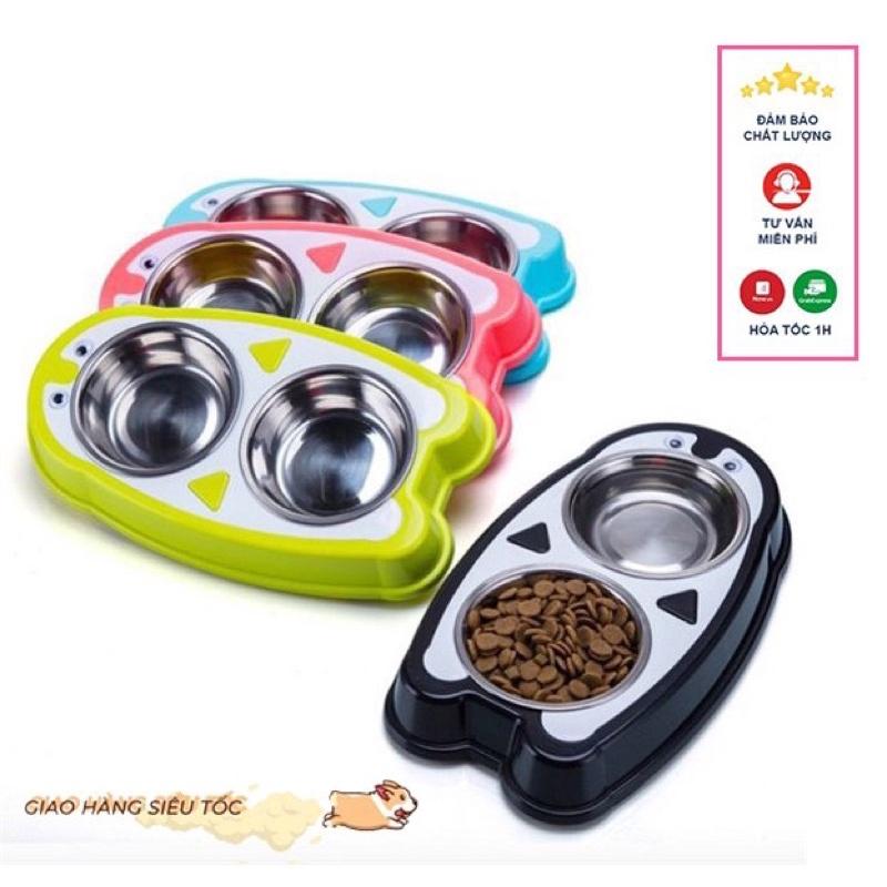 Bát đôi inox chim cánh cụt đựng thức ăn & nước uống - Bát ăn cho chó mèo cao cấp