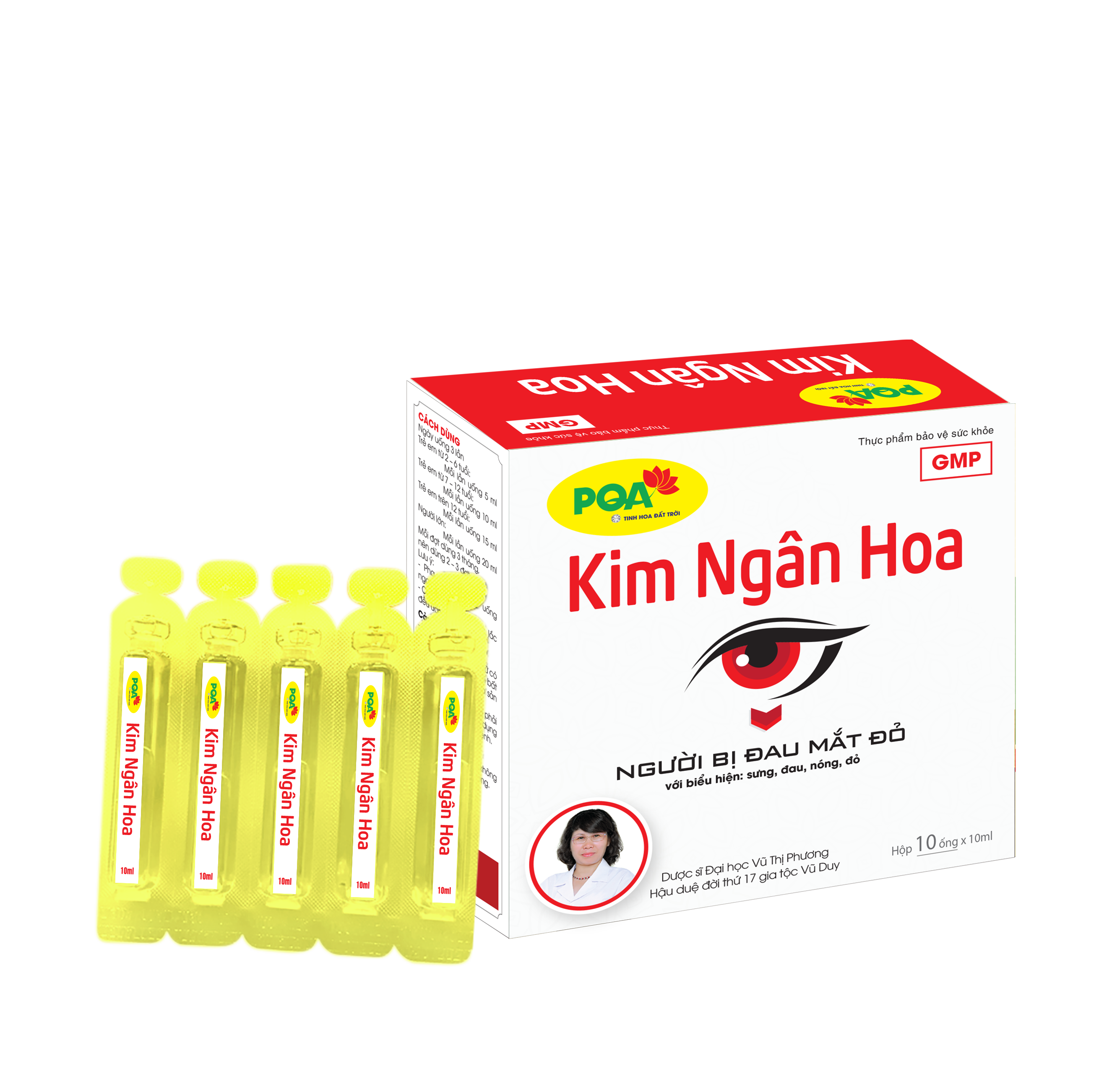 Kim Ngân Hoa PQA Hỗ Trợ Thanh Nhiệt, Triệu Chứng Đau Mắt Đỏ Viêm Kết Mạc Hộp 10 Ống