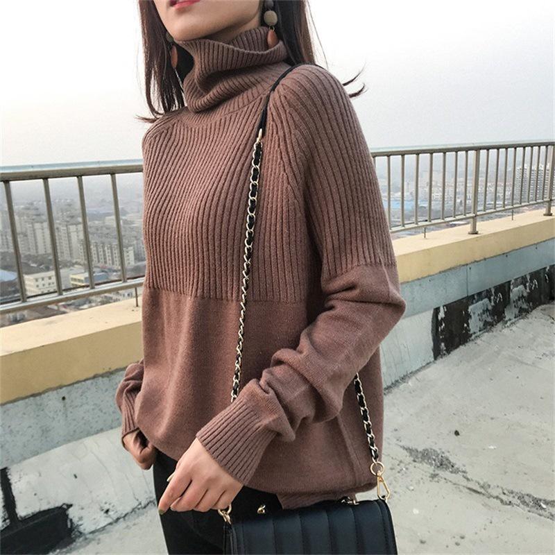 MS336 Áo len cao cổ ngực kẻ sọc