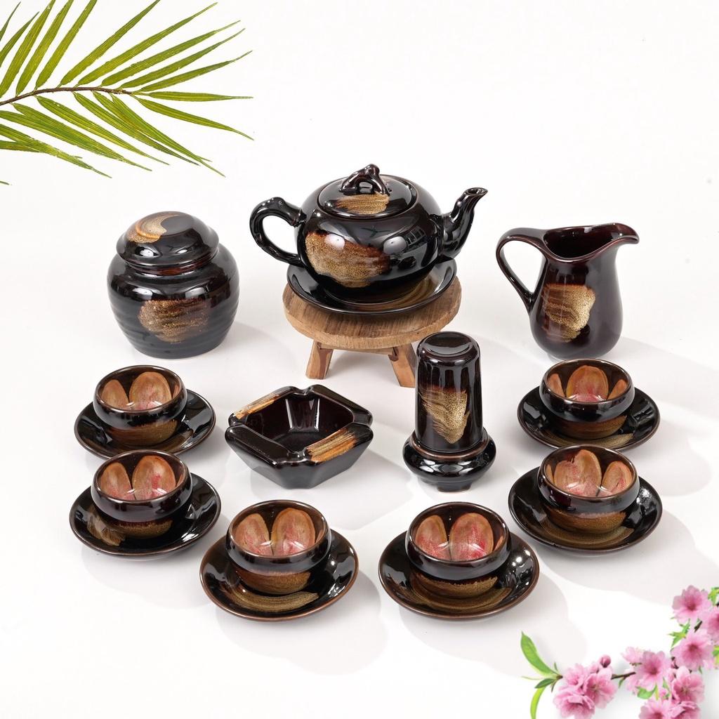 Bộ ấm chén Men hỏa biến đốt trúc to - Gốm sứ Bát Tràng - Làng Gốm