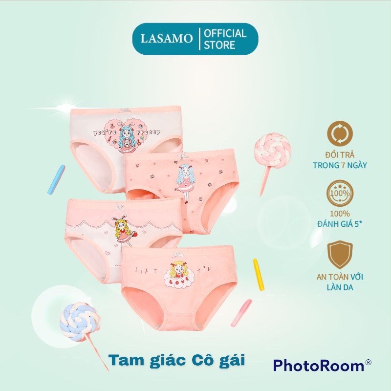 Combo 4 chiếc quần chip bé gái, quần lót tam giác cho bé gái cotton cao cấp họa tiết Cô gái dễ thương hãng LASAMO mã QLT003