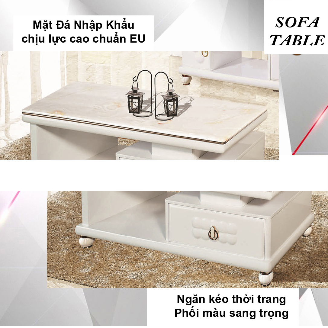 Bàn Sofa Mặt Đá Size 1.2m / 1 Ngăn Kéo / Dòng Cao Cấp - Hàng Nhập Khẩu AZP-T217