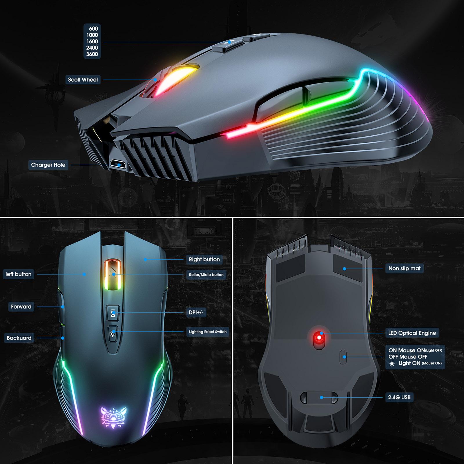 Chuột chơi game không dây ONIKUMA CW905 2.4G Đèn nền RGB thể thao điện tử 5 DPI có thể điều chỉnh