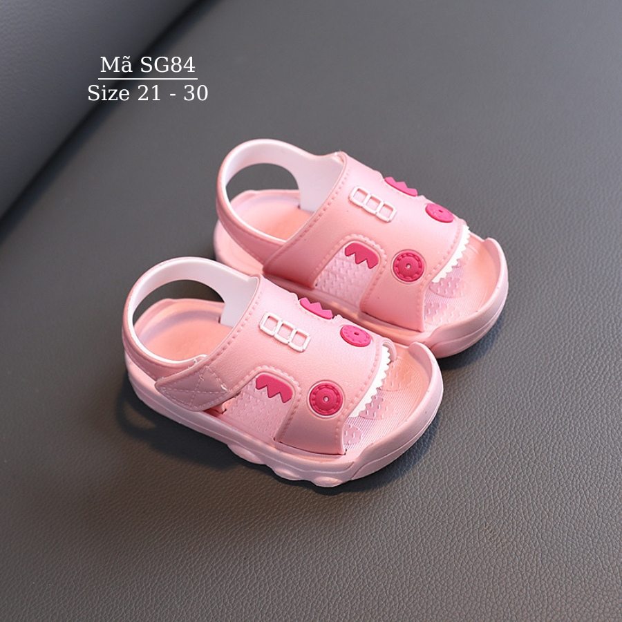 Dép sandal bé gái quai hậu răng cá mập NHÍM SHOP SG84 màu hồng mũi cao nhựa dẻo êm đi học đi biển cho trẻ em 2 3 4 tuổi Form rộng