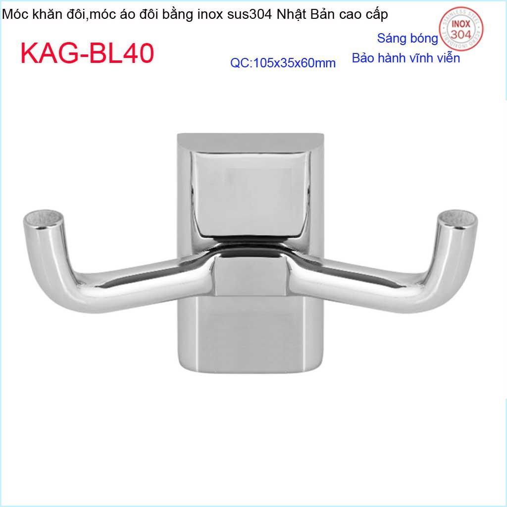 Móc khăn 2, Phụ kiện phòng tắm cao cấp Kace,móc áo đôi inox 304 Nhật Bản KAG-BL40