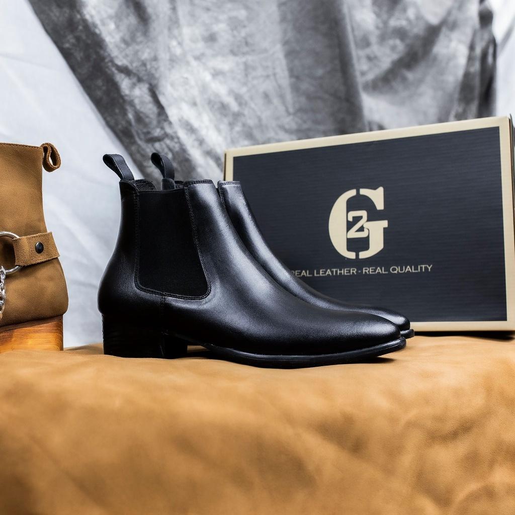 Giày tây nam chelsea boot từ da bò tấm cao cấp độn đế tăng chiều cao, Chelsea boot nam G2 kiểu giày công sở đứng font