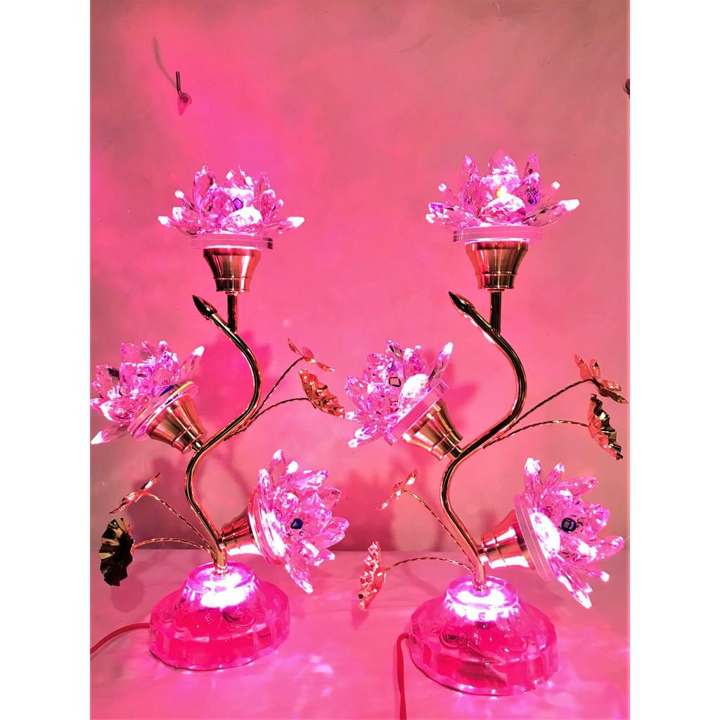 Đèn Pha Lê 3 Bông Thân Đồng cao 40cm