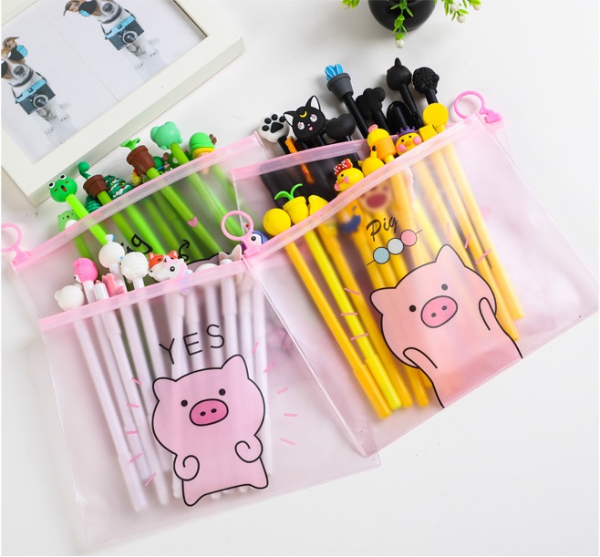 Combo 4 túi zip đựng bút chống thấm hình heo hồng pink pig nhiều mẫu