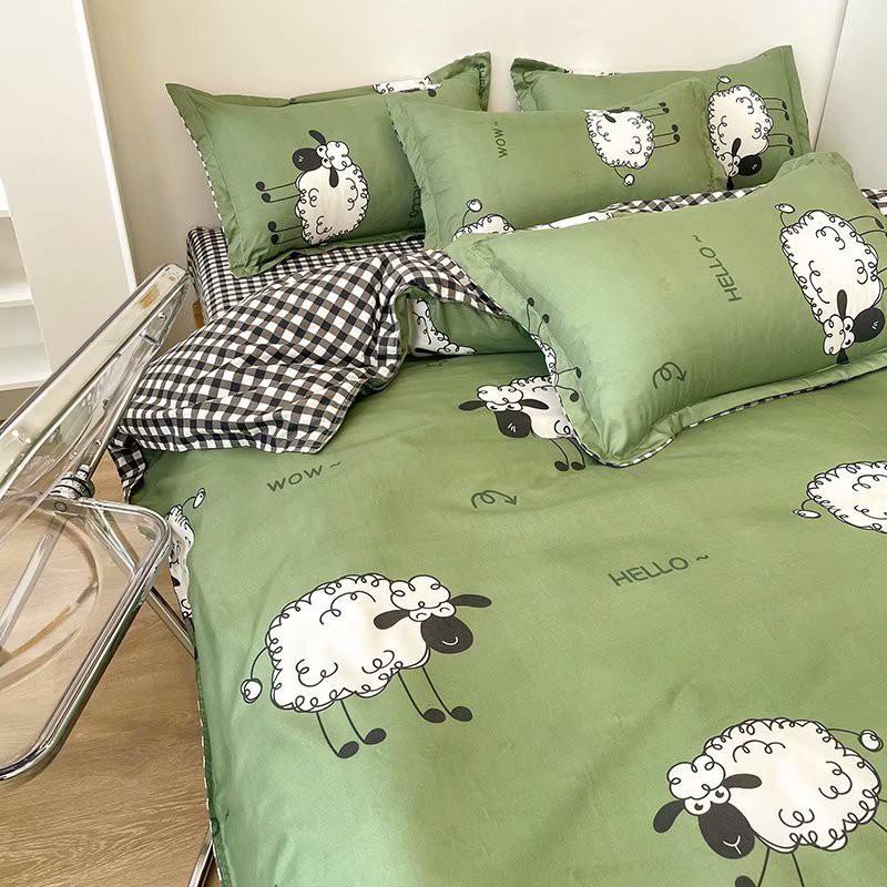 Bộ chăn ga gối Cotton Poly M2T bedding Cừu bông, vỏ chăn mền, drap giường và 2 vỏ gối
