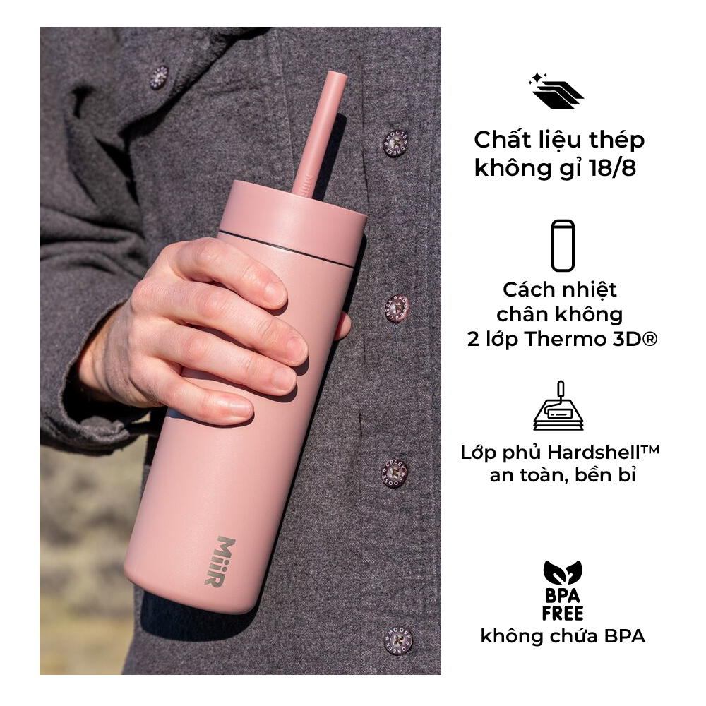 MiiR - Bình giữ nhiệt Sipper Straw - Màu Xanh Sương Mai/ Hồng Gỗ - 473ml