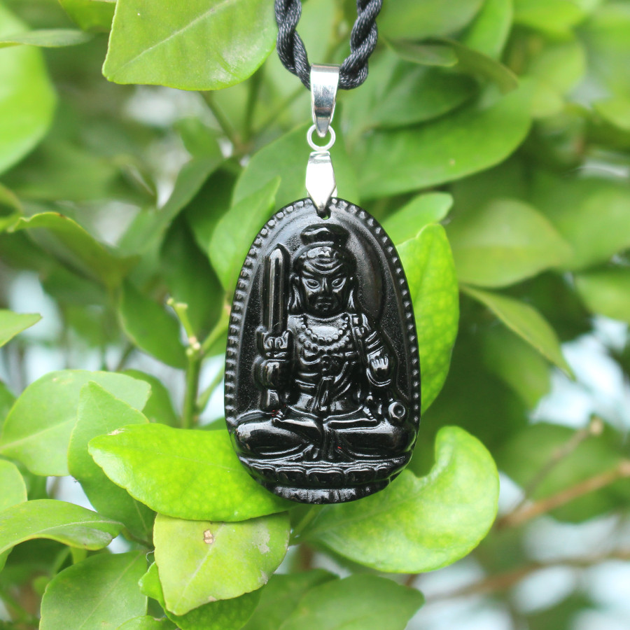 Mặt dây chuyền Bình An, may mắn,  Đá Núi lửa Obsidian,   Phật  Bất Động Minh Vương, Hộ mệnh cho Tuổi Dậu, VIP-Cỡ nhỏ,  MAN5_KOM