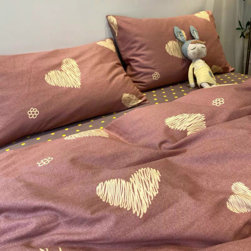 Bộ chăn ga gối cotton LIDACO PL1 - Tim Hồng - TẶNG VỎ GỐI ÔM