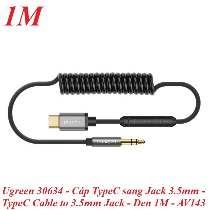 Ugreen UG30634AV143TK 1M màu Đen Cáp chuyển đổi Type C sang 3.5mm Audio cao cấp - HÀNG CHÍNH HÃNG