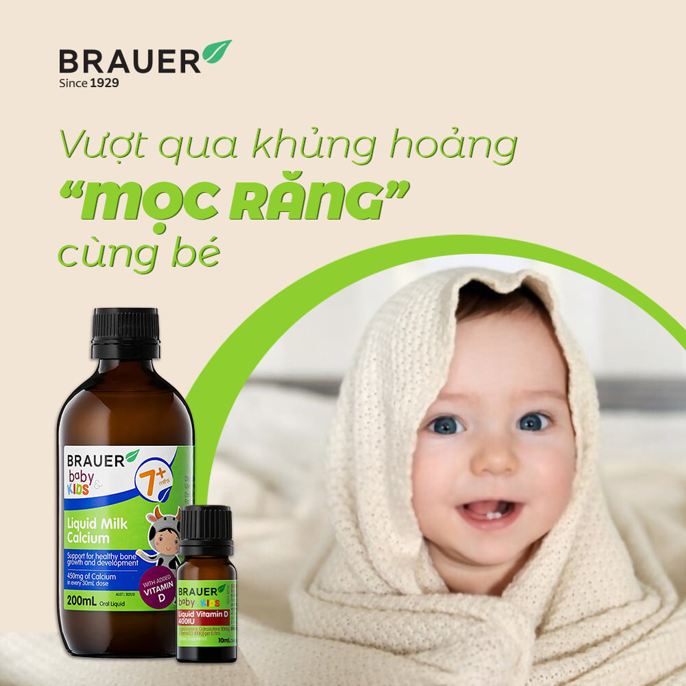 Calcium (canxi) hữu cơ, vitamin D3 cho trẻ sơ sinh, trẻ nhỏ Brauer Úc hỗ trợ phát triển chiều cao, cơ bắp, ngủ ngon, tăng hệ miễn dịch-OZ Slim Store