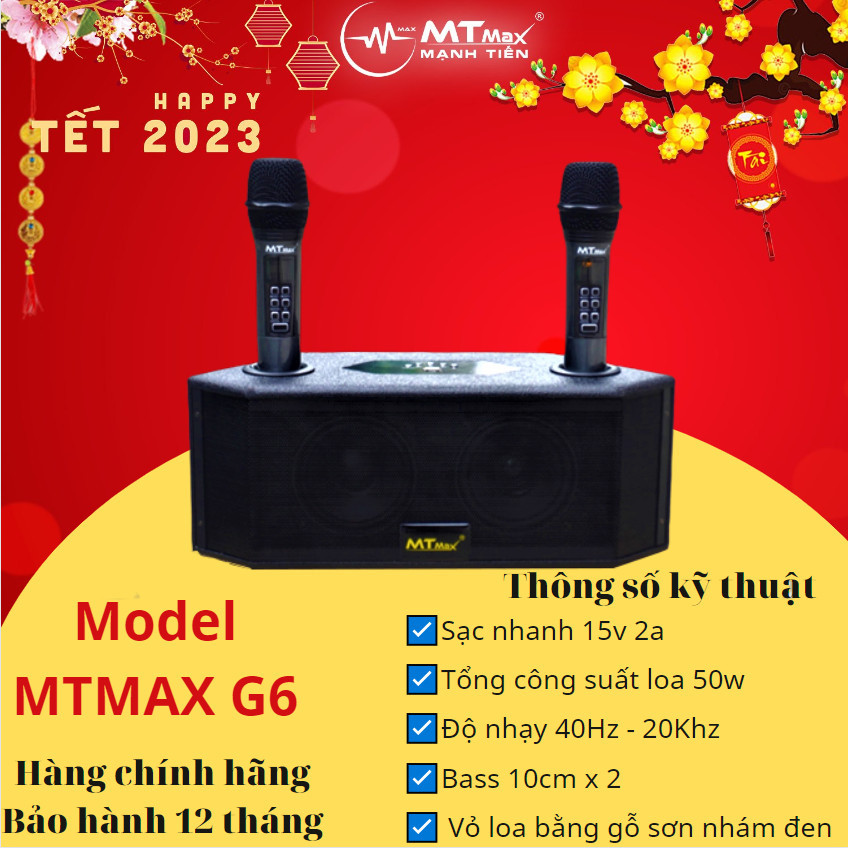 Loa di động MTMAX G6 cao cấp nhỏ gọn hát cực hay 2 mic G6 có thể sạc trực tiếp lại viên pin sạc 18650 cực kỳ tiện ích hàng chính hãng