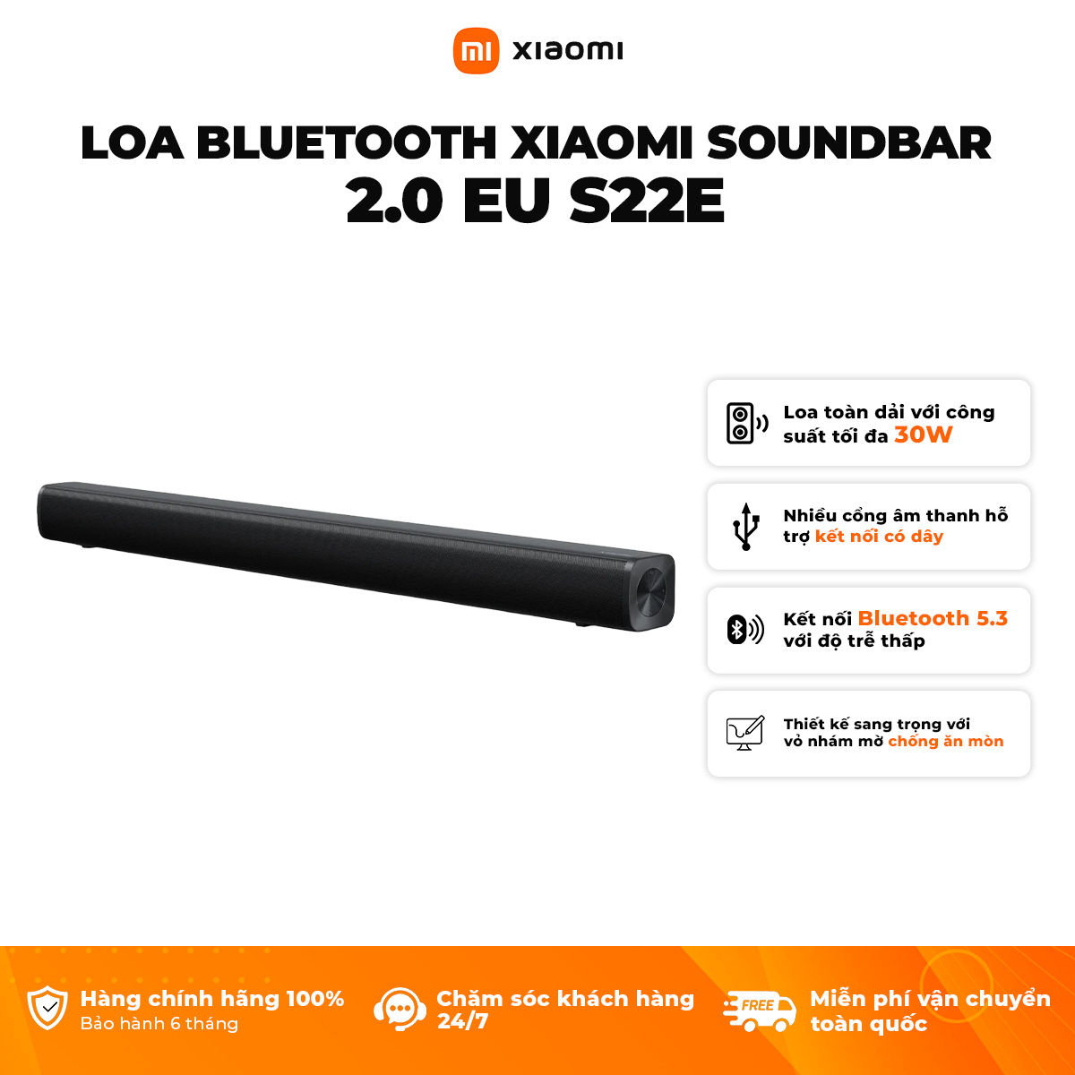 Loa Bluetooth Xiaomi Soundbar 2.0 EU S22E | 30W | Bluetooth 5.3 | Bảo Hành 12 tháng | Hàng Chính Hãng