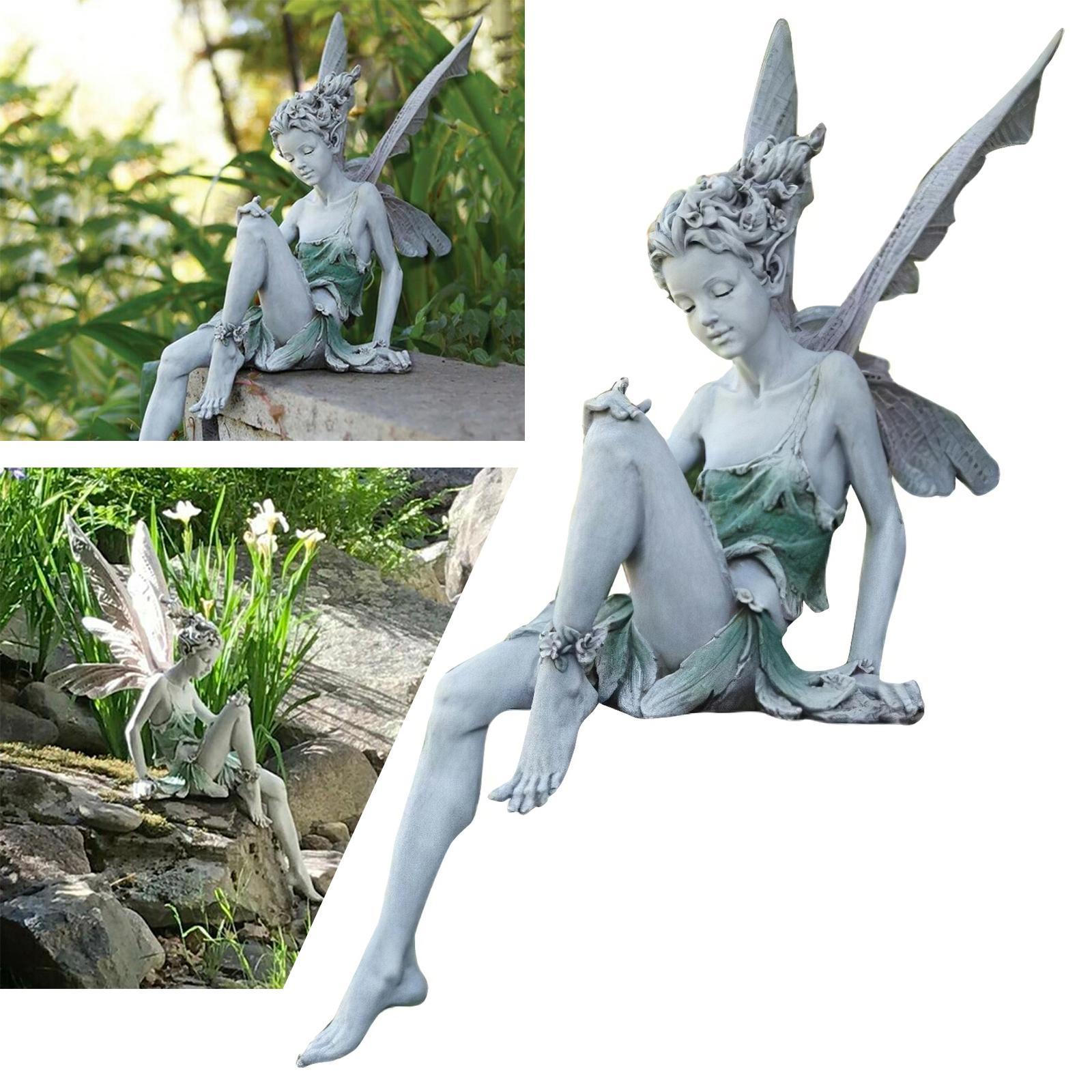 2pcs Fairy Statue Pond Figurine Home Sculpture Ornament Landscaping Craft