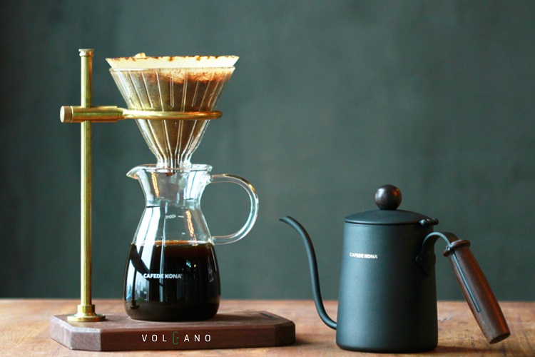 Giá đỡ phễu pha cà phê mạ vàng chân đế gỗ CAFE DE KONA