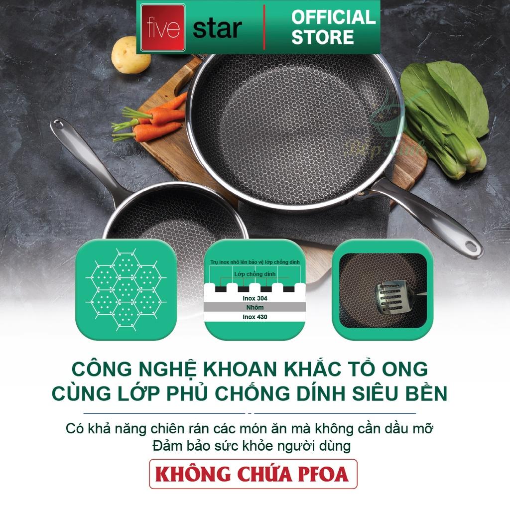 Chảo sâu lòng tổ ong 3 lớp đáy liền inox 304 Blackcube FiveStar Plus nắp kính , dùng được bếp từ