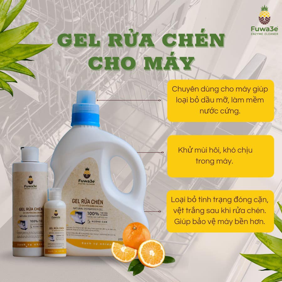 nước rửa bát cho máy rửa chén bát Fuwa3e hữu cơ sinh học dạng gel 500ml