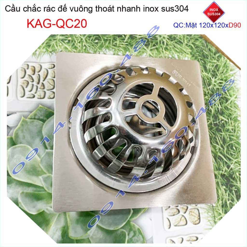 Cầu chắn rác đế vuông 12x12cm D90 KAG-QC20, Phễu thoát nước sân thượng SUS304 ống 9cm thoát nhanh chắn rác tốt