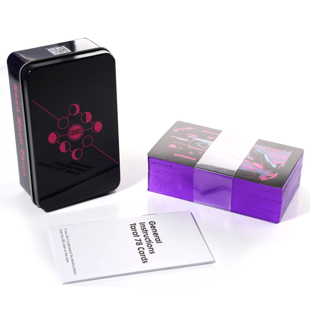 Bộ Bài Tarot Neon Moon Hộp Thiếc Mạ Cạnh 78 Lá Tặng File Tiếng Anh Và Đá Thanh Tẩy