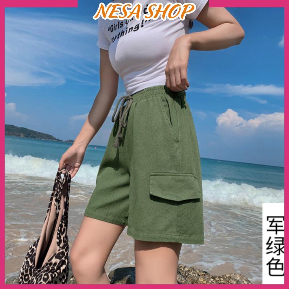 Quần short kaki nam nữ, quần đùi có nắp túi Nesa, chất liệu kaki bền đẹp, form rộng ống suông