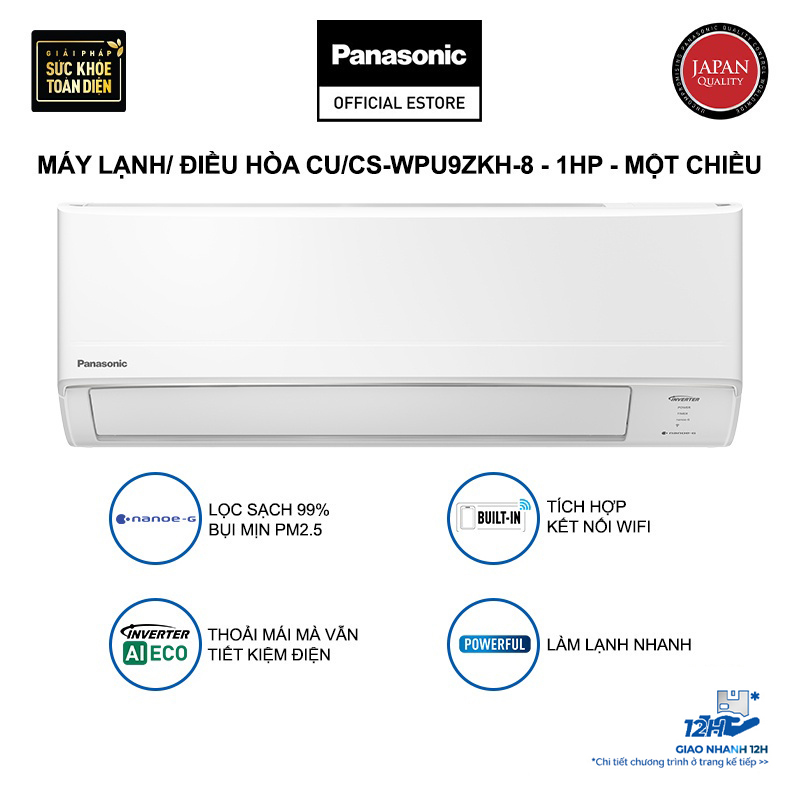 Máy lạnh/ Điều hòa Panasonic CU/CS-WPU9ZKH-8 - 1HP - Một chiều - Lọc sạch bụi mịn tới 99% - Inverter kết nối wifi - Hàng chính hãng