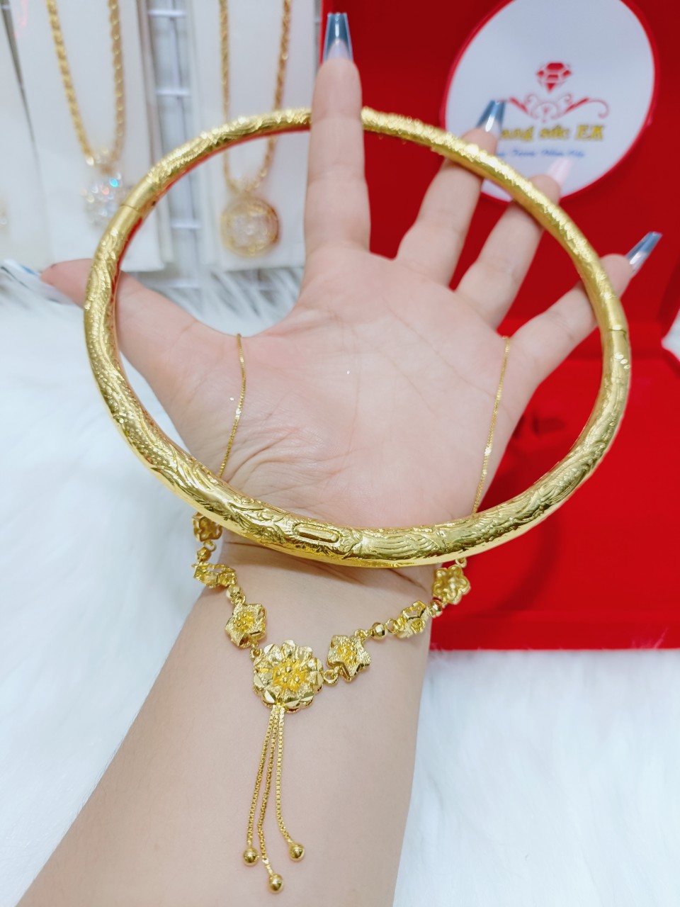 Combo kiềng cưới dây chuyền mạ 24.k kèm hộp nhung EK19