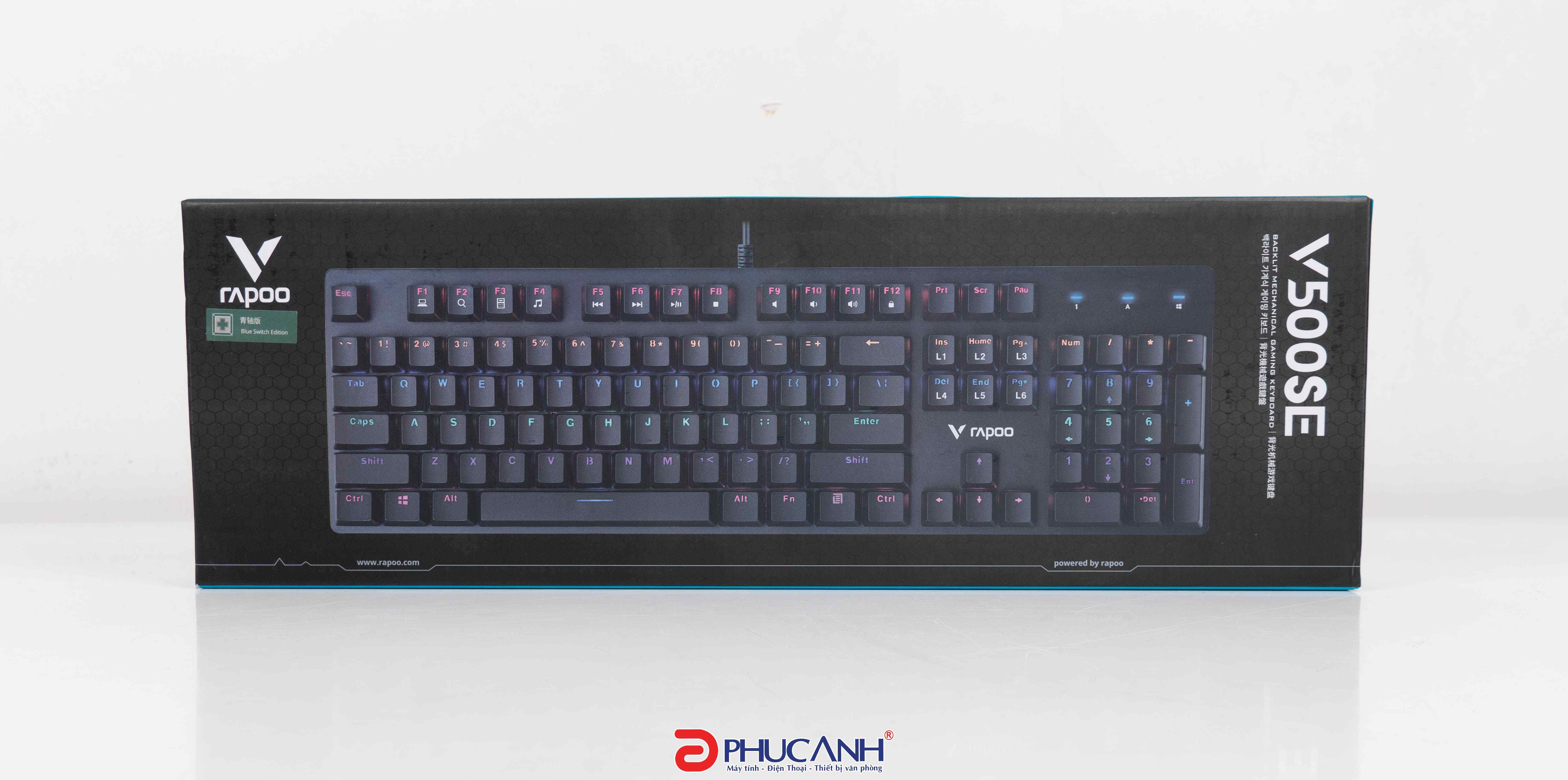 Bàn Phím Gaming Cơ RAPOO Mỗi Phím Đèn Riêng, Khung Kim Loại, Dây Nylon Dù - V500SE - Hàng Chính Hãng