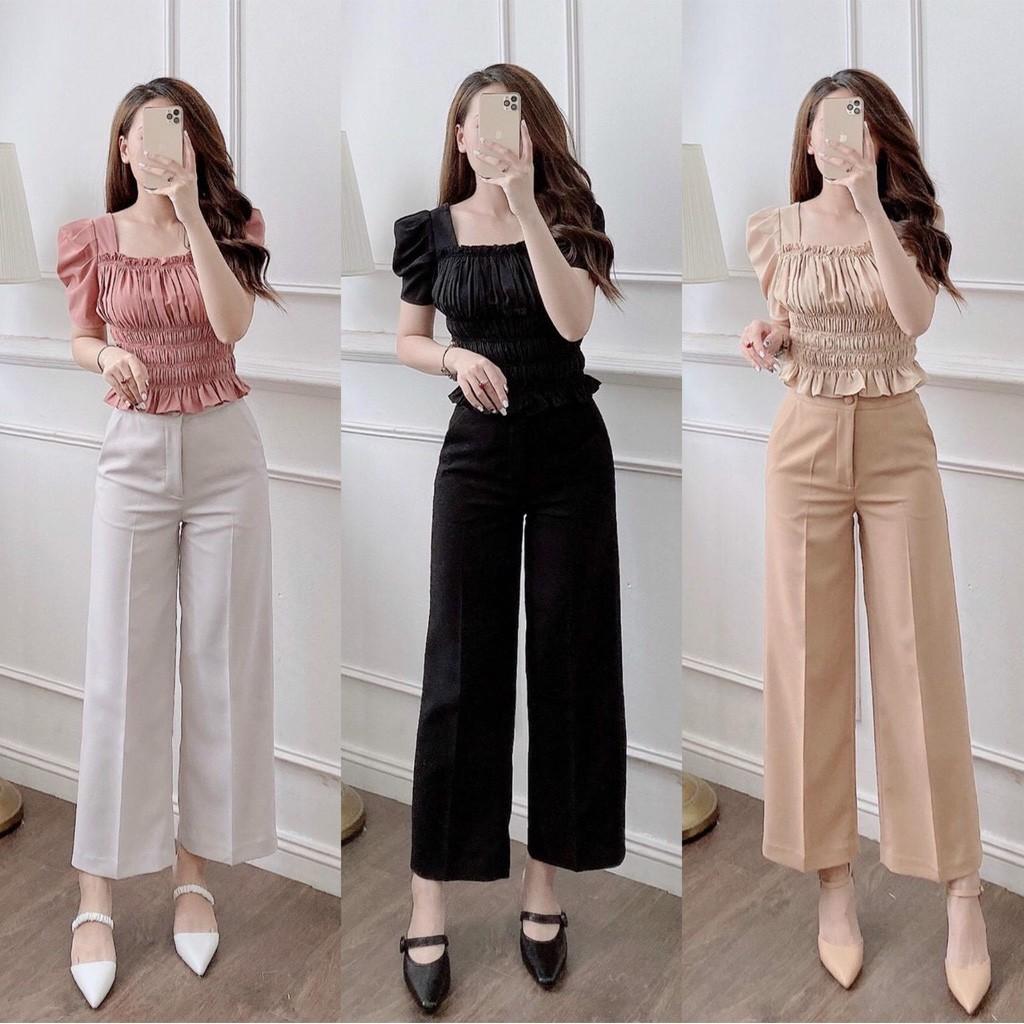 Quần ống rộng nữ mẫu mới siêu tôn dáng , quần ống suông vải tuyết mưa đứng dáng cạp cao công sở