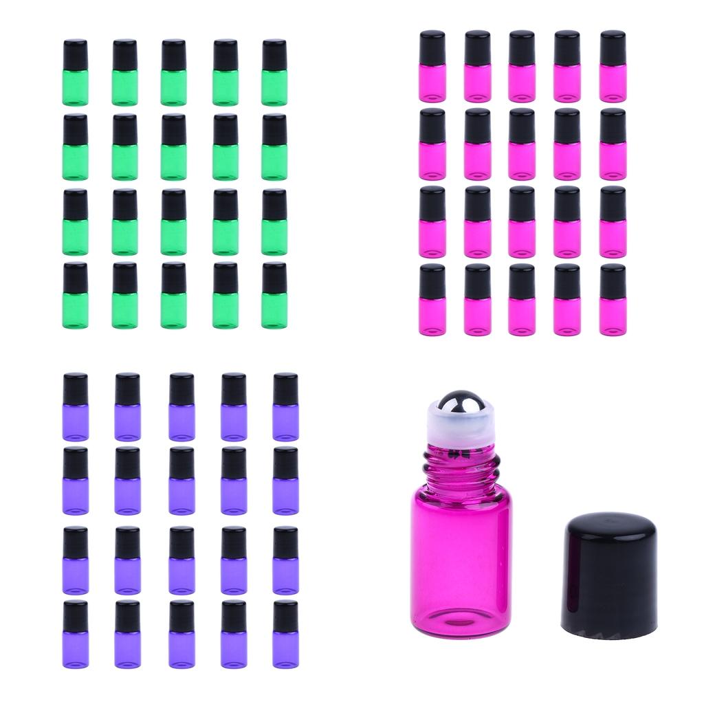 20 Pieces Mini Refillable Empty Glass Roll On Bottles Containers For Essential Oil Perfume Makeup Cosmetic Purple Clear Rose Red Green
