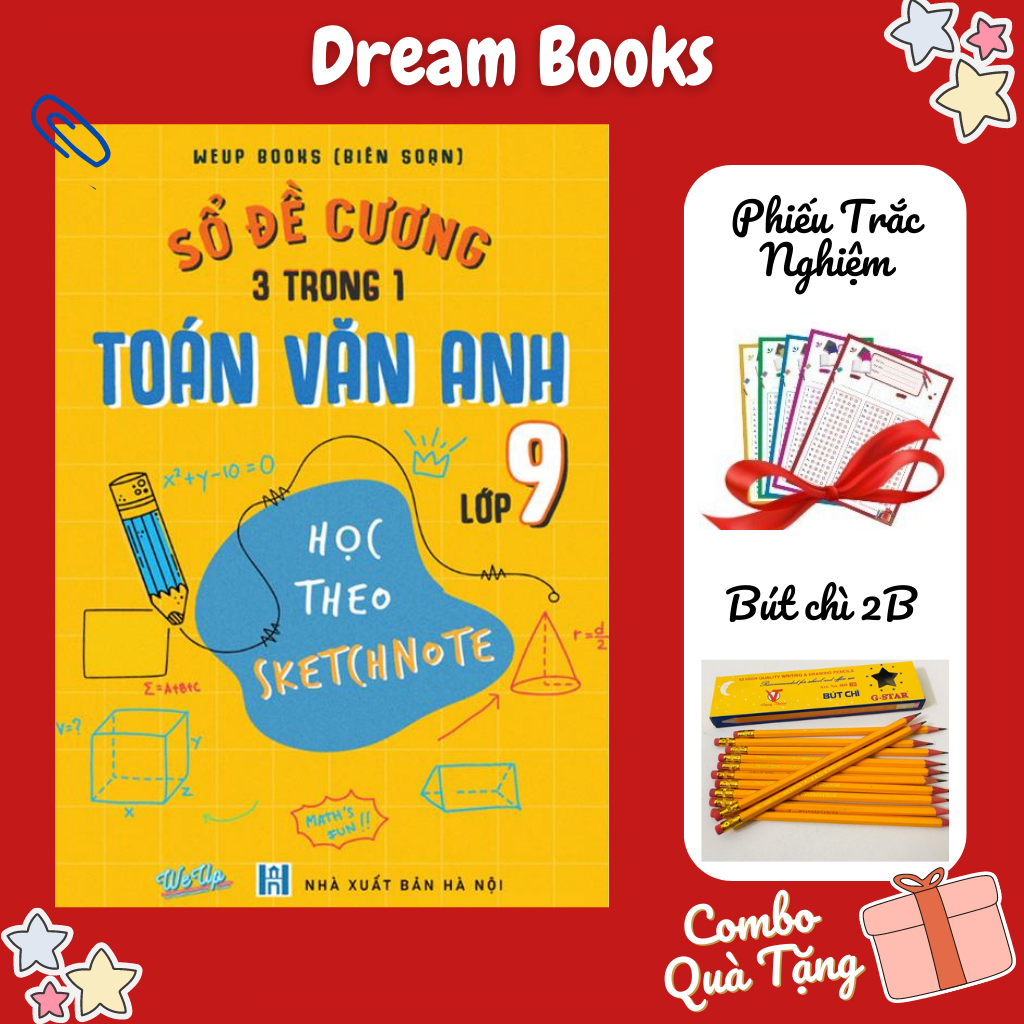 Sách - Sổ Tay Đề Cương 3 Trong 1 Toán Văn Anh 9- Học Theo SKETCHNOTE