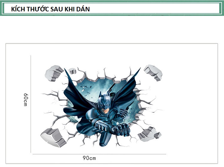 Decal dán tường 3D Người dơi - decal batman (60 x 90 cm)