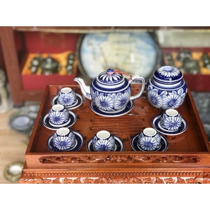 Bộ ấm trà men lam truyền thống sứ cao cấp Bát Tràng