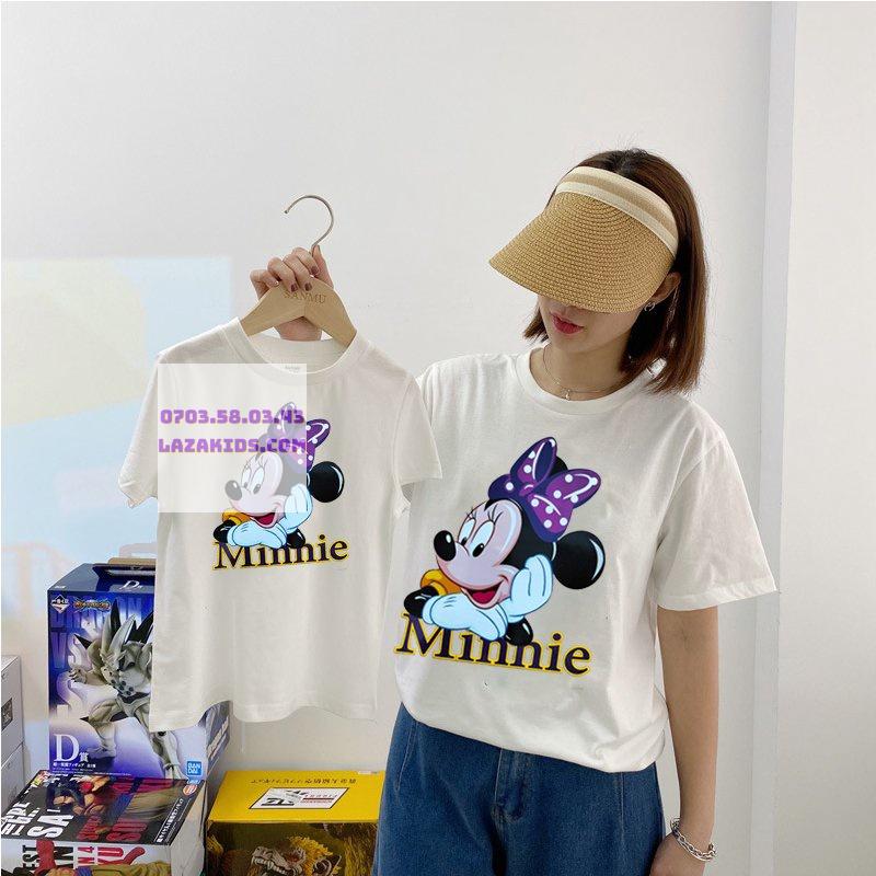 Áo thun cho bé gái form rộng dễ thương 20kg-45kg mặc dễ thương in hình MICKEY nơ hoạt hình KIDS GENZ unisex