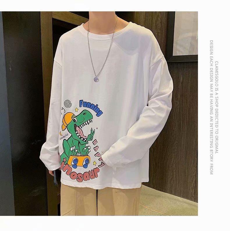 Áo Thun Form Rộng Tay Dài In Hình Khủng Long 3 Màu