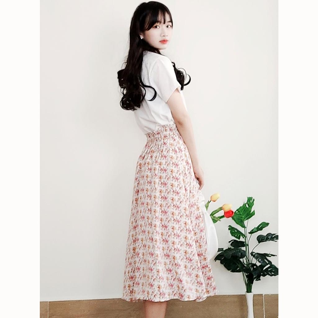 Set chân váy hoa dáng dài nữ tính + áo phông SR005