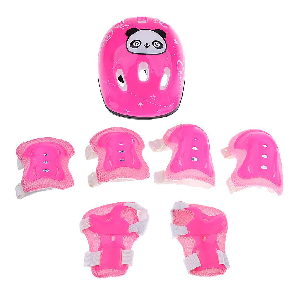 7 Pcs Kids Roller Skating Bicycle Helmet Knee Wrist Elbow Pad Pink