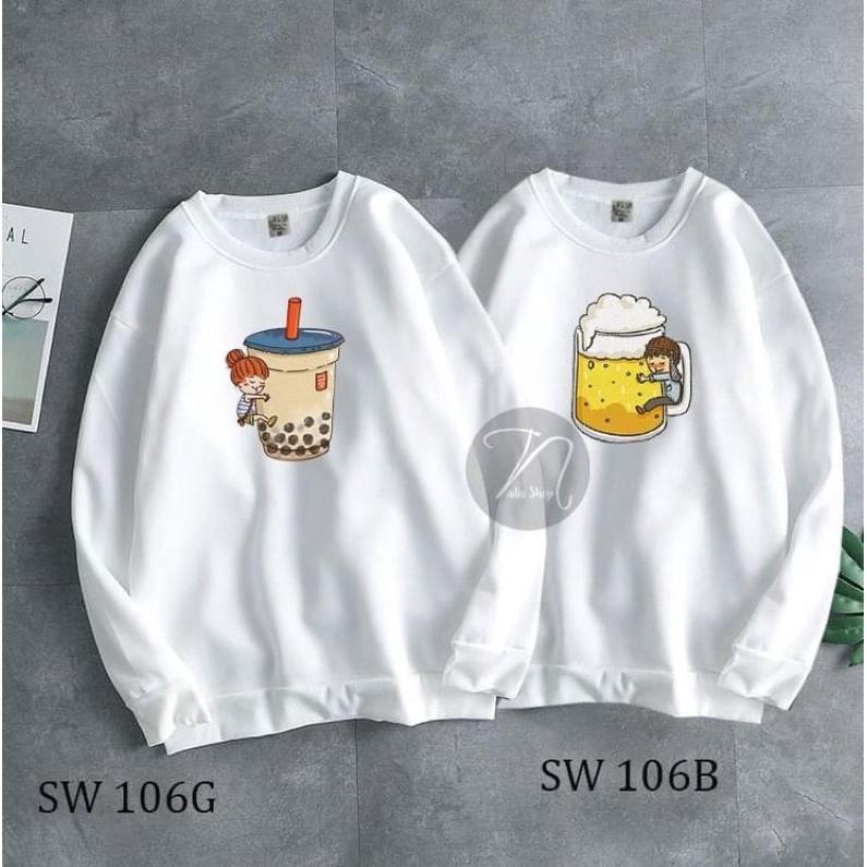 áo sweater unisex nam nữ hình trà sữa bia có bigsize vải nỉ bông cao cấp