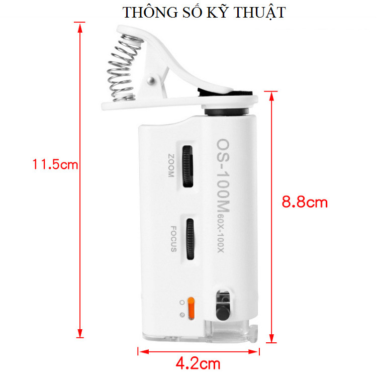 Kính lúp chuyên dụng kẹp điện thoại phóng đại 60-100 lần có đèn soi vi khuẩn, côn trùng làm nghiên cứu cao cấp V2